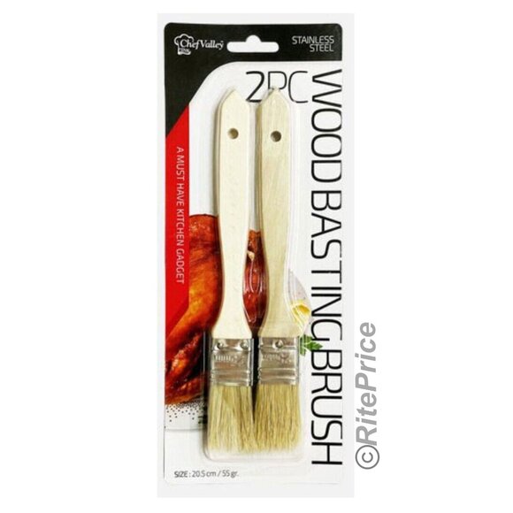 2 PCS Wood Basting Pastry Brushes Baking Kitchen, Cooking Food, BBQ Brush - New - Picture 2 of 4